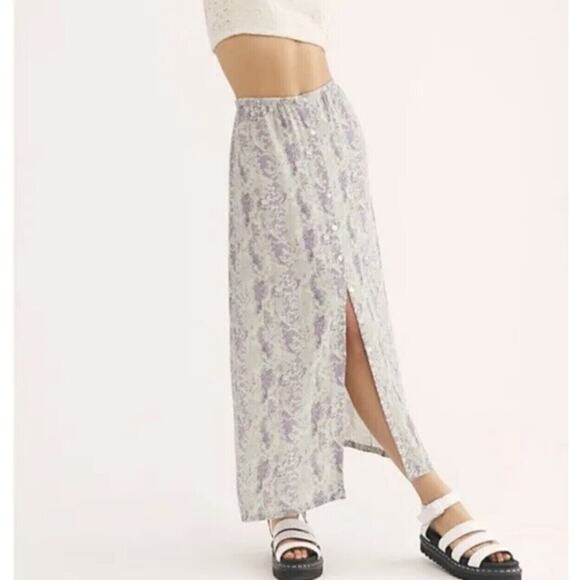 Free People Skirt Women XS Extra Small Animal Print Katie Button Front Slit Maxi - Picture 14 of 16
